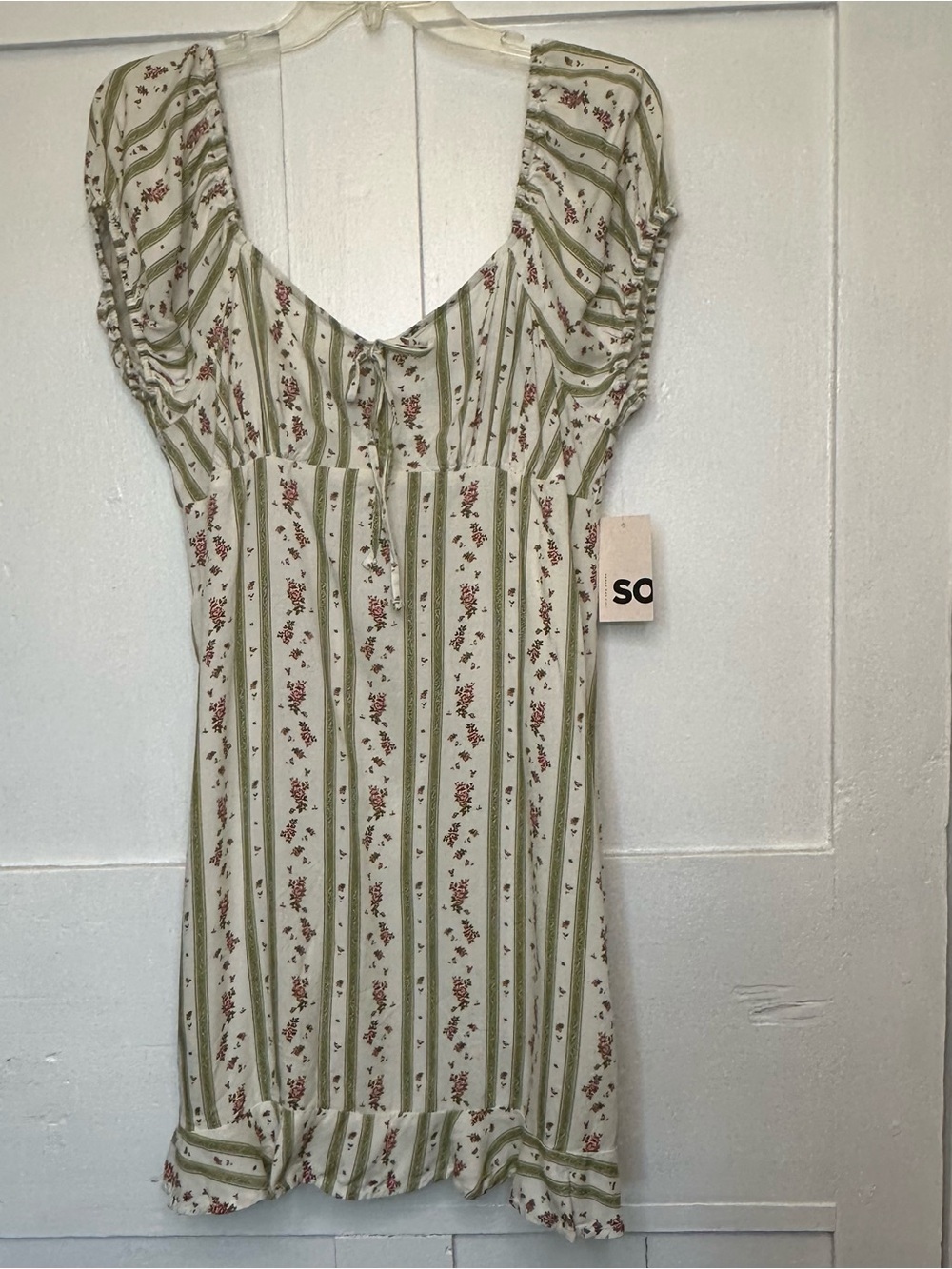SO Peasant Tie Front Mini Dress